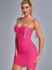 Casual jurken vrouwen zomer dames sexy v nek roze zwart kristal diamanten mini bodycon bandage jurk 2023 elegante avondfeestclub jurkc