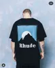 Erkekler Tshirts Tshirts Rhude Hiphop Sunset Tema Baskı Yüksek Sokağı ve Kadınların Gevşek Kısa Kollu Düzenli Turuncu Mavi