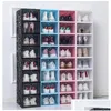 Boîtes De Rangement Bacs Boîte À Chaussures Transparente Organisateurs De Chaussures Épaissie Pliable Antipoussière Empilable Combiné Cabinet Dh6U5