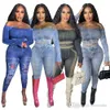 Femmes Survêtements Deux Pièces Ensemble Designer 2023 Nouveau Printemps Denim Positionnement Impression Mode Sport Costumes Sportwear 4 Couleurs