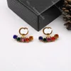 Vintage Colored Diamond Studs Women Pearl Letter Earrings Ladies Golden Earring Wholesale