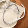 チェーンヒップホップステンレス鋼スプライシングキューバチェーンチョーカー淡水真珠のネックレス女性/男性