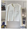 Jaqueta de tweed de pescoço redondo de primavera de cor branca de manga longa de manga longa Jackets Jackets Coat Woolen Outwear curto 22G186269