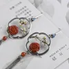 Dangle Earrings FNJ 925 Silver Rose Flower For Women Jewelry Pure Original S925 Sterling Drop Earring Red Agate Bird Tassel