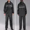 Tracki męskie 2pcs/set odblaskowy płaszcz przeciwdeszczowy Zestaw Zestaw wiatrówki z kapturem z kapturem z kapturem spodnie deszczowe stroje płaszcza