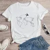 Women's T Shirts Summer Casual Funny Tumblr Ulzzang Unisex T-Shirt Plane Map Course Line Graphic Tee 70s Vintage Retro Style Women Top