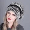 Gorros Beanie/Gorras de calavera Flores de piel a rayas Moda para niñas Gorros gruesos casuales Invierno Otoño Mujeres Sombrero de punto Real con