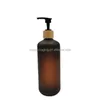 Bottiglie di stoccaggio 120ml 250ml 500ml Bottiglia per pompa per lozione PET Ambra satinata Shampoo Doccia Gel Dispenser Coperchio in bambù Disinfettante per mani vuoto 15 pezzi