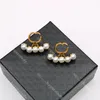 Vintage Colored Diamond Studs Women Pearl Letter Earrings Ladies Golden Earring Wholesale