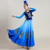 ナショナルステージウェアブルーダンスコスチューム伝統的な新jiangドレスビンテージパターンパフォーマンス女性のための服
