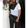 WANGCAI01 MĘŻCZYZN TRODY T-shirt Długie spodnie Zestaw 2023 Zestawy mężczyzn Square 3D Printed TrackSuits 2-częściowy strój Sportswear Short Seve Streetwear 0318H23