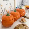 Bowls Cartoon Cute Creative Ceramic Pumpkin Cup With Lid Breakfast Dessert Soup Oatmeal Cups Student Water Bowl