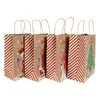 Geschenkwikkeling 3/5 -stks Merry Christmas Kraft Paper Candy Gifts Bags Santa Claus Biscuit Tote Tas voor kinderen Xmas Jaar voorstander van pakking Decor Noel Noel