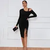 Casual Dresses Sexy Asymmetrical Tight-fitting Knitted Long Sleeves Dress Vestidos Elegantes For Women 2023 Spring Fall Clothes Skirt