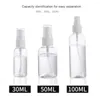 Lagringsflaskor 1 st 30 ml 50 ml 100 ml transparent plastatomizer Clear Pet Travel Small Mini Portable Tom Spray Refillable Bottle