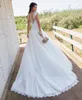 2023 Boheemian A Line Wedding Jurken Mouwloze kanten Applique Long Tule Bridal Trows Modern Boho Beach Vestido de Novia Robe Mariage