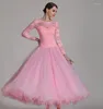 Bühnenkleidung Standard Ballsaal Tanzkleider Erwachsene Elegante rosa Spitze Walzer Wettbewerb Tanzrock Damen Tangokleid