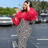 Ethnic Clothing 5XL Women Elegant Bodycon Dresses African Puff Sleeve See Though Tops Pactchwork Midi Dress Sexy Party Club Robe Africa