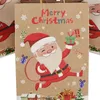 Geschenkwikkeling 3/5 -stks Merry Christmas Kraft Paper Candy Gifts Bags Santa Claus Biscuit Tote Tas voor kinderen Xmas Jaar voorstander van pakking Decor Noel Noel
