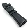 Bracelet en cuir de veau noir cireux de 24mm, fermoir pliant à déploiement de 22mm adapté à la montre-bracelet PAM PAM111