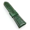 24 mm -22 mm 녹색 악어 곡물 송아지 가죽 가죽 밴드 카키색 스티치 스트랩 Pam Pam111 Watch에 적합합니다.
