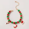 Charm Bracelets Fashion Red Green Beaded For Women Enamel Oil Santa Claus Bell Wand Pendant Charms Bracelet Bangles Christmas Jewelry