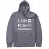 Herrtröjor män höst och vinter hoodie fleece rolig matematisk formel pi design tryck avslappnad lös jacka