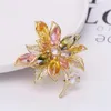 Brooches Luxury Zircon Rhinestone Flower Brooch Pin Vintage Red Yellow Crystal Orchid Pins And For Women Accessories Jewelry