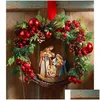 2016 Noel Dekorasyonları 2022 Işıklar ile Kutsal Çelenk Yapay Asılı Süsler Ön kapı Duvarı Nezaret Ağacı 211104 Damla Teslimat Ho Dhjmb