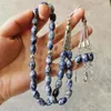 Strand Muslim Tasbih Prayer Bead Natural Blue Jade Islamic 33 Rosary Beads Armband Oval Size 8 12mm Stone Eid Gift Fashion Misbaha