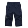 Men's Shorts Summer Men's Ice Silk Solid Blue Casual Pants Cropped Sports Plus Size 5XL Thin Stretch Elastic Waist Straight Men
