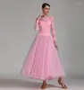 Stage Wear Standaard Ballroom Dance Jurken Volwassen Elegante Pink Lace Waltz Competitie Dancing Rok Lady's Tango -jurk