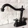 Bathroom Sink Faucets Black Oil Rubbed Bronze 4 Inch Centerset Faucet 2 Handle Lavatory Mixer Tap Swivel Spout Kitchen Lhg071