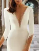 Elegant Mermaid Wedding Dress 2023 Sheer Long Sleeve V Neck Satin Crystals Beading Backless Bridal Gowns Robe De Mariee Women Custom Made