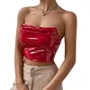 Damestanks dames pu lederen tube tops 2000s kleding y2k zomer 2023 bandeau strapless vaste kleur wrap borsttank ritssluiting achterste gewas