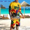 wangcai01 Survêtements pour hommes Hawaii Ensemble de survêtement pour hommes Impression 3D 2 Pcs Homme T-Shirt / Short Costume de sport Tendance décontractée Plage Vacances Harajuku Vêtements d'été 0318H23