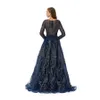 New Special Occasion Dresses Mid Waist Lace Dress Blue Vintage Elegant Light Luxury Evening Prom Dress YLZ70031