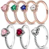 Autentico anello Pandora con cuore rosso verde blu rosa elevato in argento sterling 925 con cristallo per gioielli popolari da regalo di compleanno per le donne