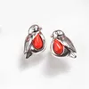 Stud Earrings Extra Tiny Coral Robin Studs Silvertone Bird Jewelry Nature Inspired For Women Girls "RED EAR SYNDROM"