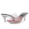 Talltor 2023 Kvinnor Summer 6.5 cm höga klackar Slides Mules Lady Crystal Transparent tofflor Sandaler Låga klara klackar PVC -plattformskor Z0317