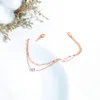 Link Bracelets Rose Gold Color Double-deck Chain CZ Bangle Bracelet For Women Stainless Steel Cuff Hand Jewelry Gift Drop