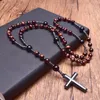 Pendentif Colliers Pierre Naturelle Oeil De Tigre Rouge Onyx Catholique Christ Chapelet Avec Hématite Croix Collier Pour Hommes Femmes BijouxPendentif