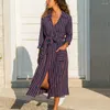 Casual Dresses Elegant Women's Turn-Down Collar Split Long Sleeves Printing Gowns Ladies Dress Mid-Calf Plus Size 5XL