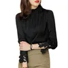 Women's Blouses White Silk Shirt Female Long Sleeve Stand Collar Half High Pullover Bottomed Mulberry OL Tops