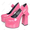 Olomm Nuove Donne di Modo Pompe Della Piattaforma Brevetto Tacchi Grossi Punta Rotonda Splendido Rosso Bianco Rosa Night Club Scarpe Donna Formato DEGLI STATI UNITI 5-15