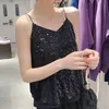 Femmes réservoirs Camis été Sexy paillettes scintillantes col en V fronde gilet femmes courtes hauts amples vêtements d'extérieur chemise de fond 230317