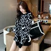 Women's Sweaters 2023 Autumn Winter Loose Black And White Diamond Check Pullover For Women Fashion Sweater