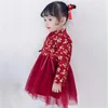 Robes pour filles Robes pour bébés filles Robe de princesse en maille brodée Robe rouge pour enfants de 0 à 8 ans Vêtements de nouvel an pour enfants Noël vient W0314