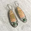 Dangle Earrings Boho Metallic Yellow Stone Unique Artisan Handcrafted Silver Color Drop Jewelry