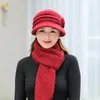 Bonnets Bonnet/Crâne Casquettes Automne Hiver Laine Chapeau Épais Chaud Plus Velours Écharpe Ensemble Pour Femmes Mode Élégant Fleurs Fourrure Tricoté Seau